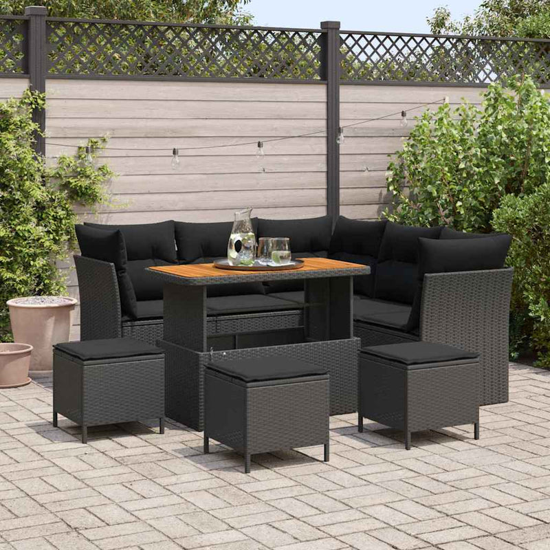 vidaXL Garden Sofa Set 9 pcs Black Poly rattan and powder-coated steel