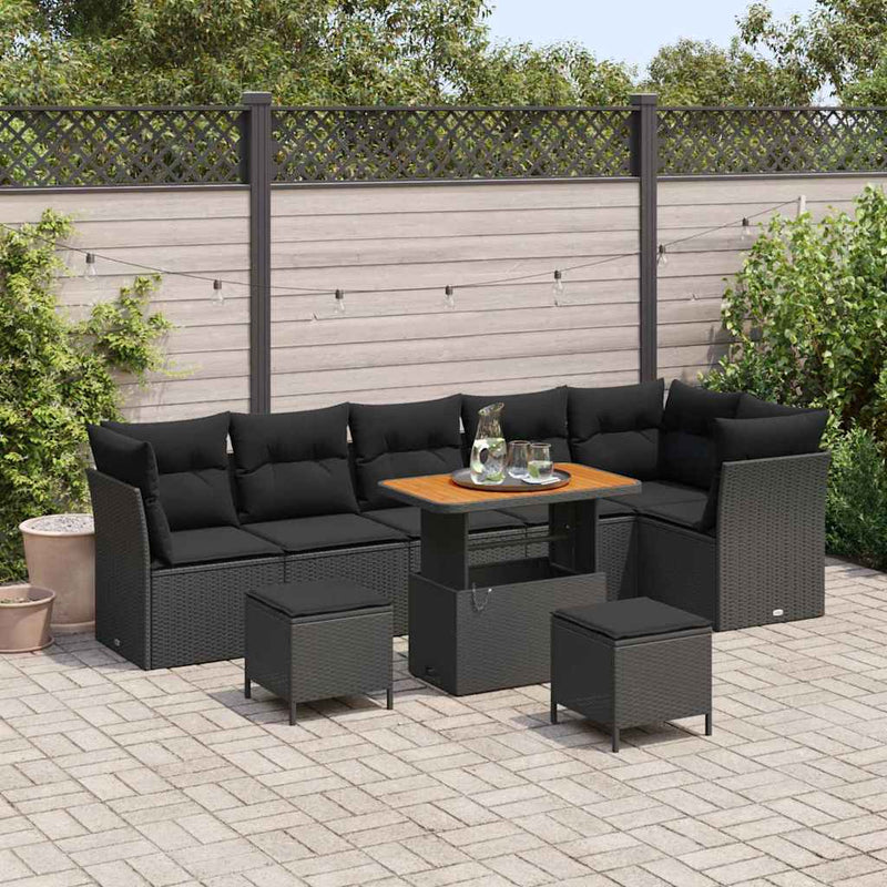 vidaXL Garden Sofa Set with Cushion Manual 9 pcs Black 90 x 55 x 71 cm