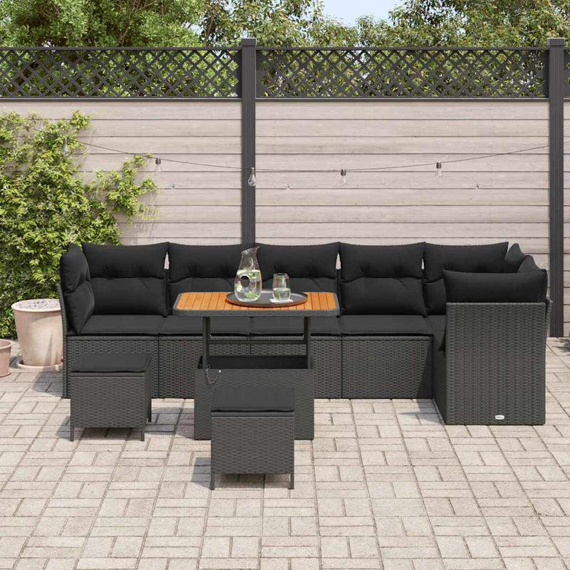 vidaXL Garden Sofa Set with Cushion Manual 9 pcs Black 90 x 55 x 71 cm