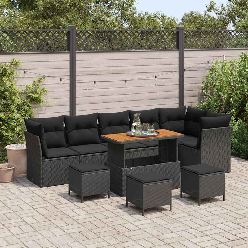 vidaXL Garden Sofa Set with Cushion with Storage 10 pcs Black