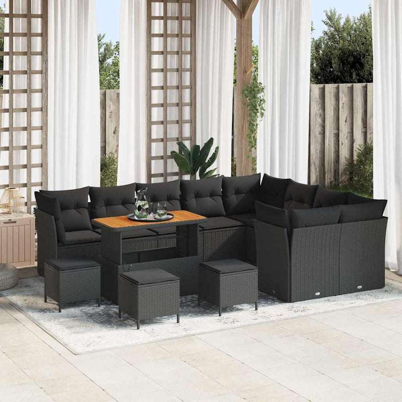 vidaXL Garden Sofa Set with Cushion with Storage 13 pcs Black