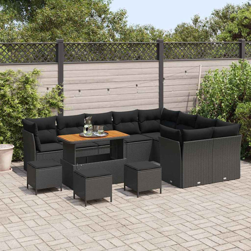 vidaXL Garden Sofa Set with Cushion with Storage 13 pcs Black