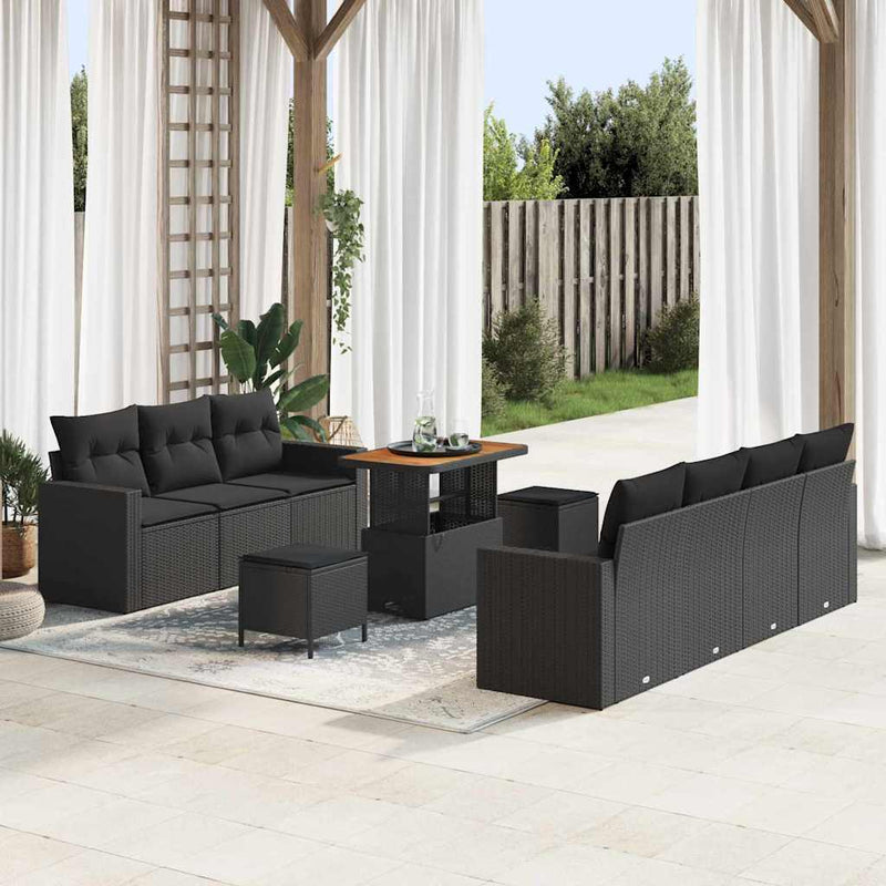 vidaXL Garden Sofa Set with Cushion with Storage Manual 10 pcs Black