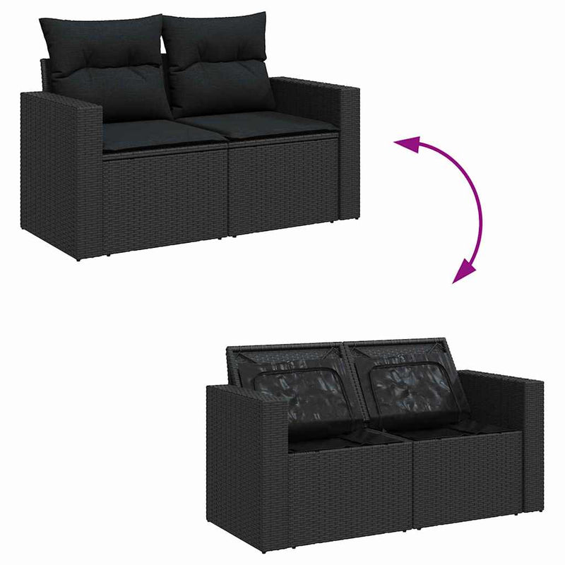 vidaXL Garden Sofa Set with Cushion with Storage Manual 10 pcs Black