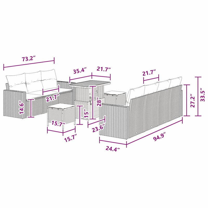 vidaXL Garden Sofa Set with Cushion with Storage Manual 10 pcs Black