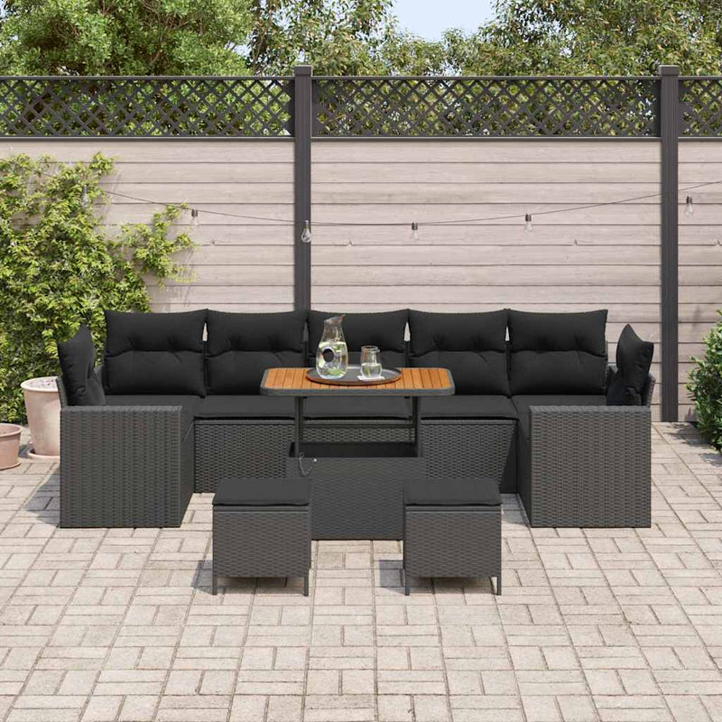 vidaXL Garden Sofa Set with Cushion 13 pcs Black Poly Rattan