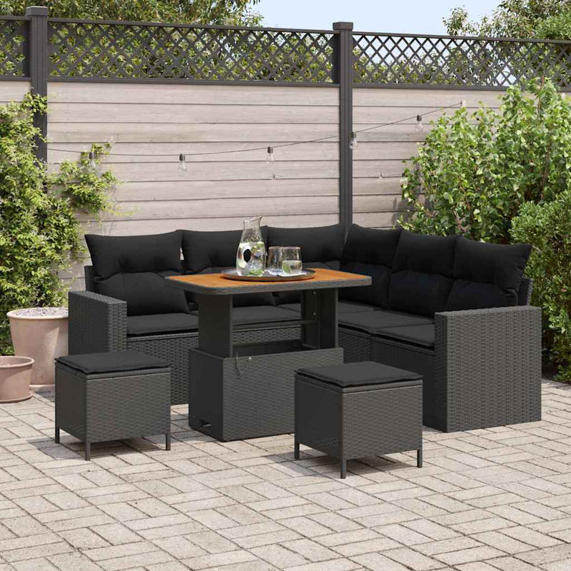 vidaXL Garden Sofa Set 8 pcs Black Poly rattan and powder-coated steel