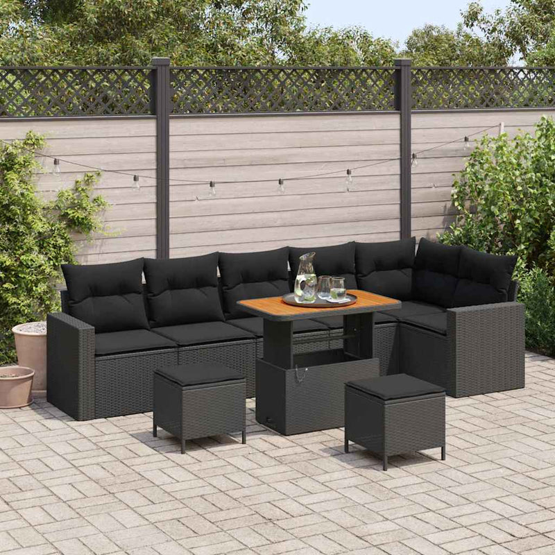 vidaXL Garden Sofa Set with Cushion 11 pcs Black Poly Rattan