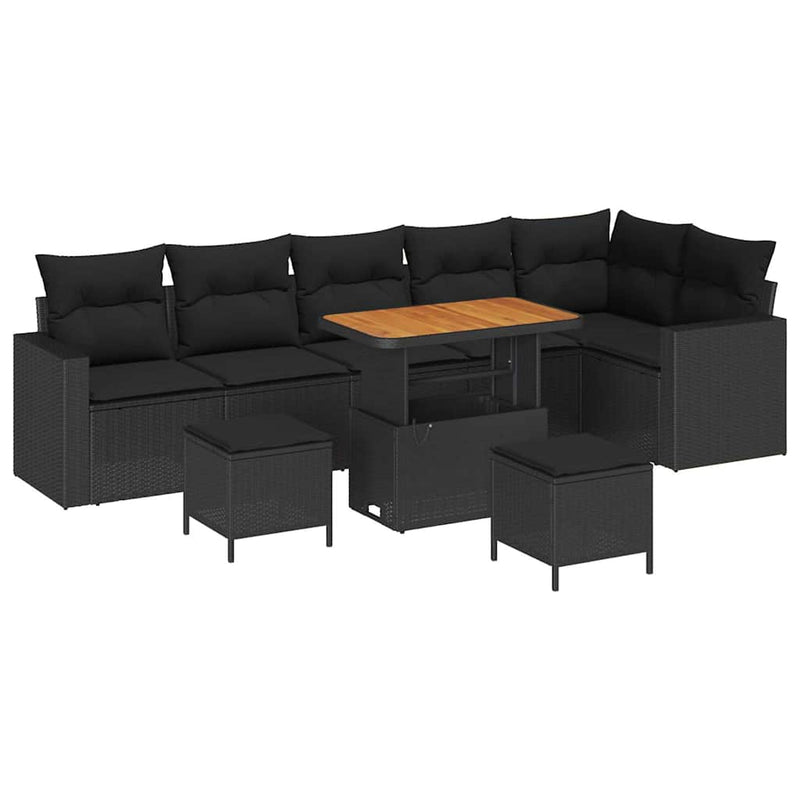 vidaXL Garden Sofa Set with Cushion 11 pcs Black Poly Rattan