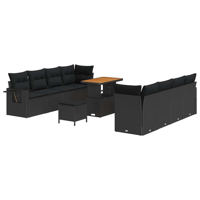 vidaXL Garden Sofa Set with Cushion 11 pcs Black Poly Rattan