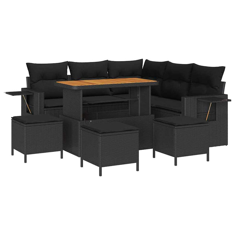 vidaXL Garden Sofa Set with Cushion 10 pcs Black Poly Rattan