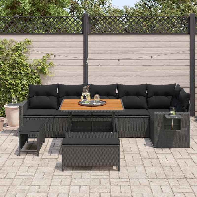 vidaXL Garden Sofa Set with Storage 9 pcs Black Poly rattan