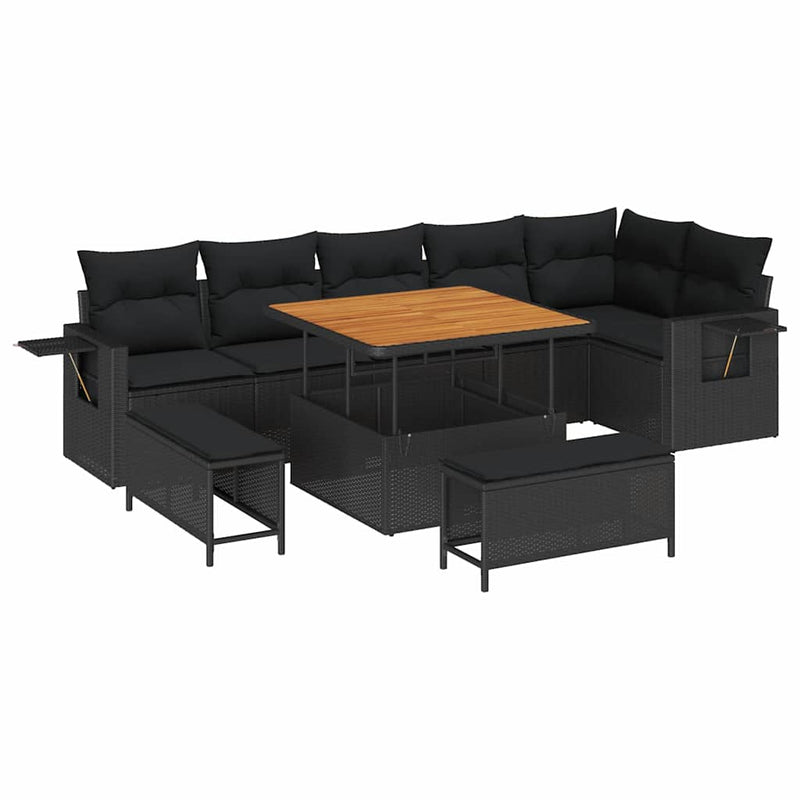 vidaXL Garden Sofa Set with Storage 9 pcs Black Poly rattan