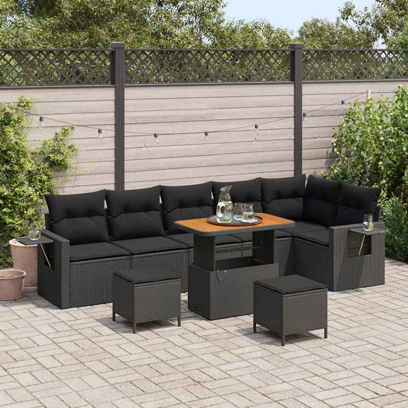 vidaXL Garden Sofa Set with Storage 9 pcs Black Poly rattan