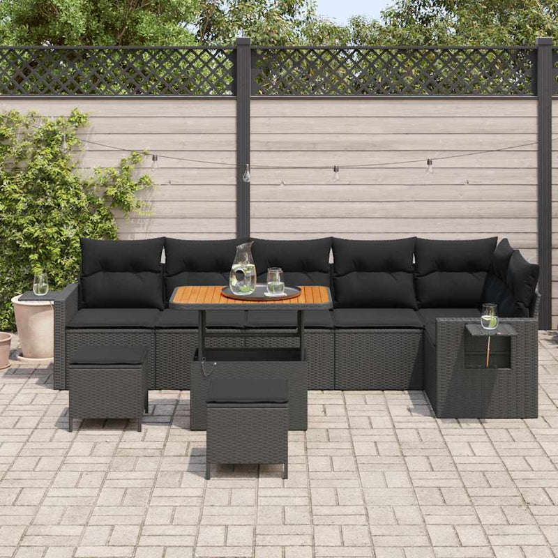 vidaXL Garden Sofa Set with Storage 9 pcs Black Poly rattan