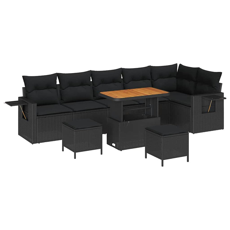 vidaXL Garden Sofa Set with Storage 9 pcs Black Poly rattan