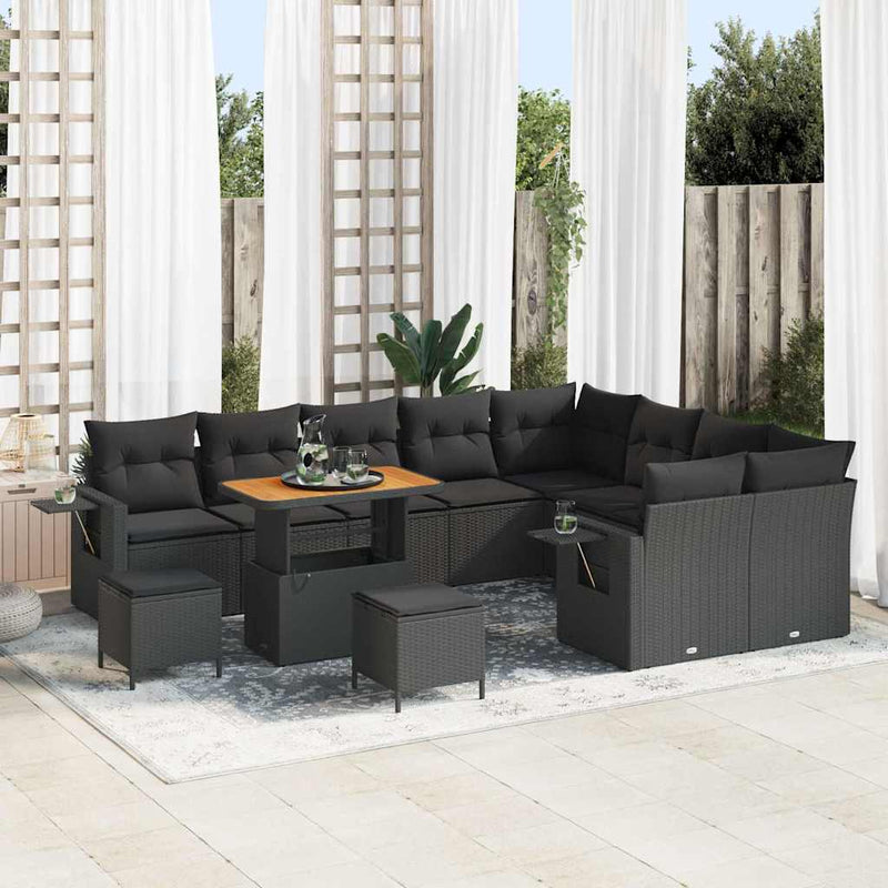 vidaXL Garden Sofa Set with Cushion 12 pcs Black Poly Rattan