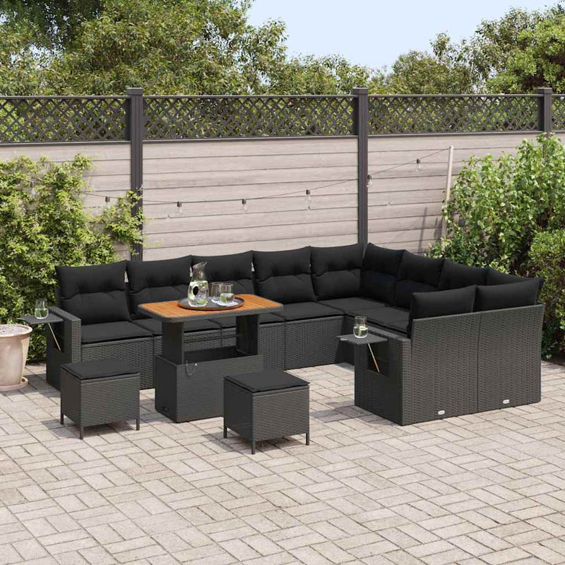 vidaXL Garden Sofa Set with Cushion 12 pcs Black Poly Rattan