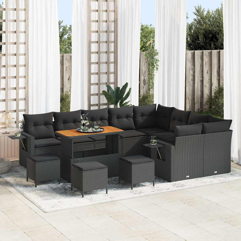 vidaXL Garden Sofa Set with Cushion with Storage 13 pcs Black
