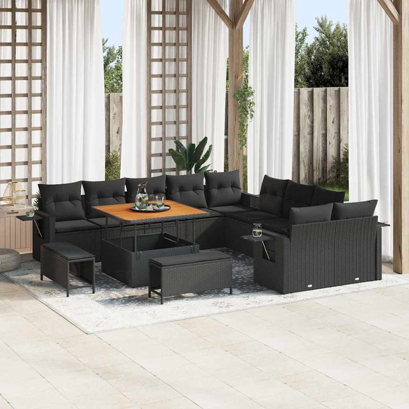 vidaXL Garden Sofa Set with Storage 13 pcs Black Poly rattan