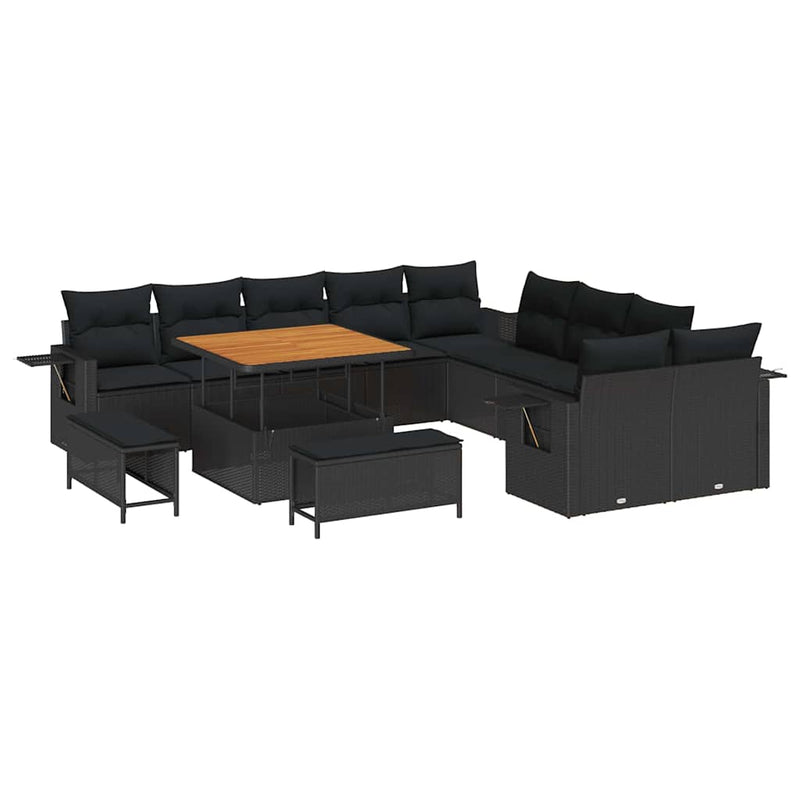 vidaXL Garden Sofa Set with Storage 13 pcs Black Poly rattan