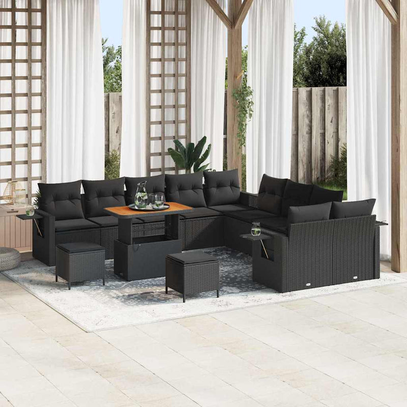 vidaXL Garden Sofa Set with Storage 13 pcs Black Poly rattan