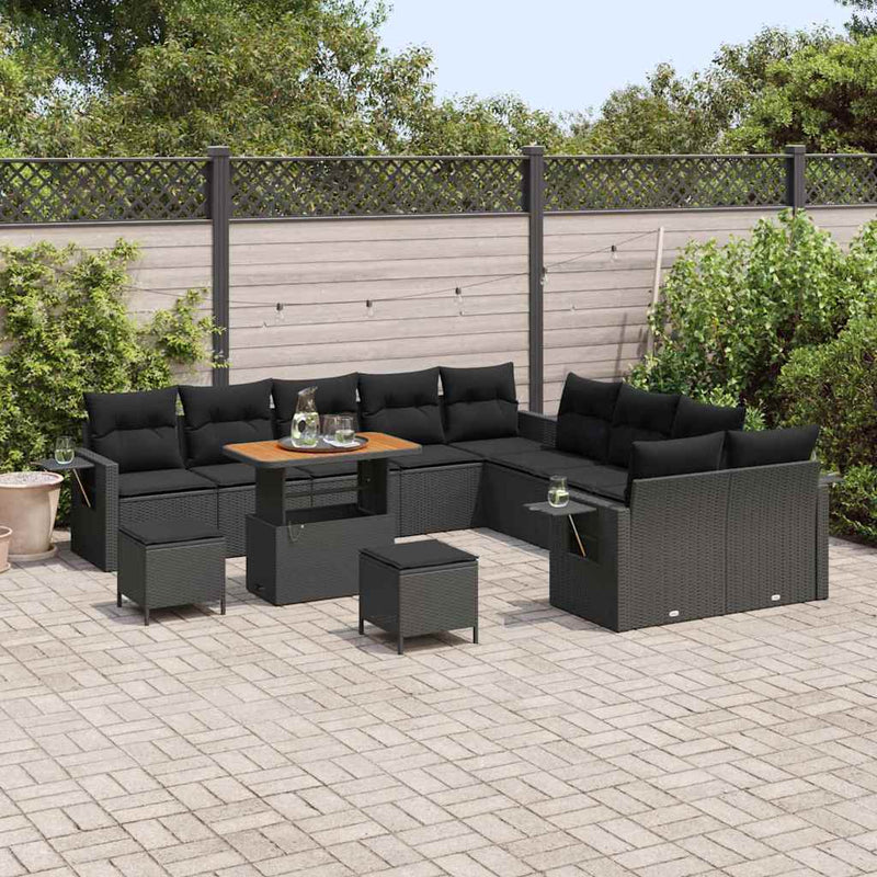 vidaXL Garden Sofa Set with Storage 13 pcs Black Poly rattan