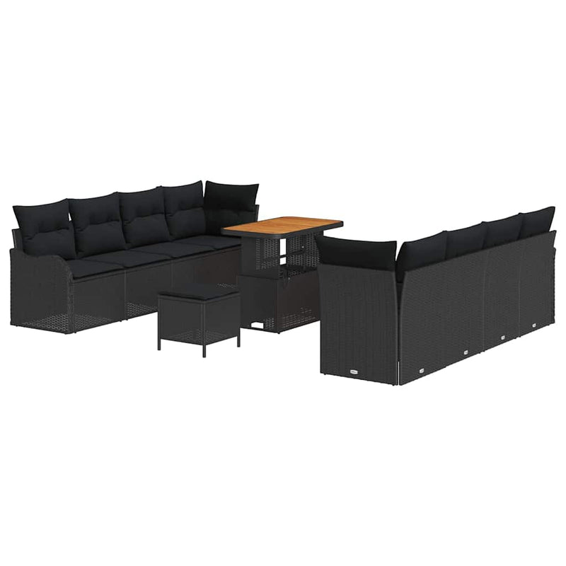 vidaXL Garden Sofa Set with Cushion with Storage 11 pcs Black
