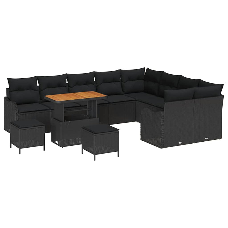 vidaXL Garden Sofa Set with Cushion with Storage 12 pcs Black
