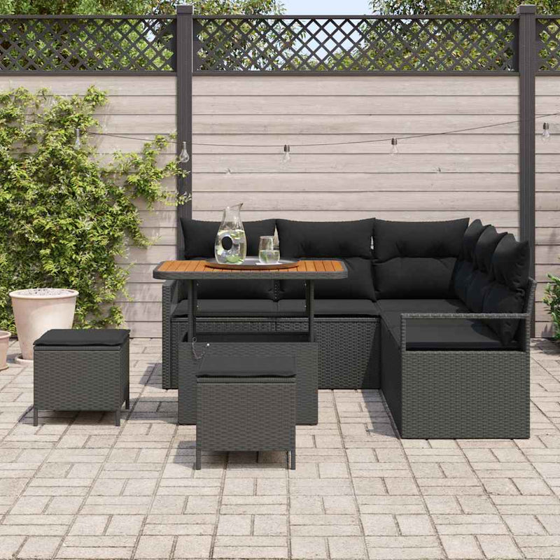 vidaXL Garden Sofa Set with Cushion with Storage 8 pcs Black