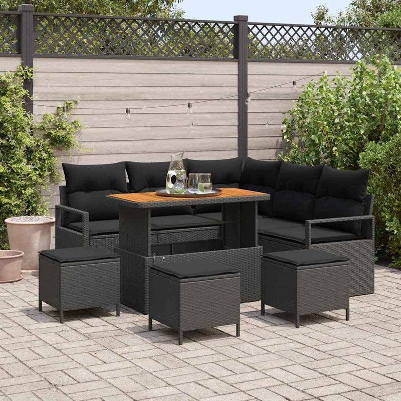 vidaXL Garden Sofa Set with Cushion with Storage 9 pcs Black