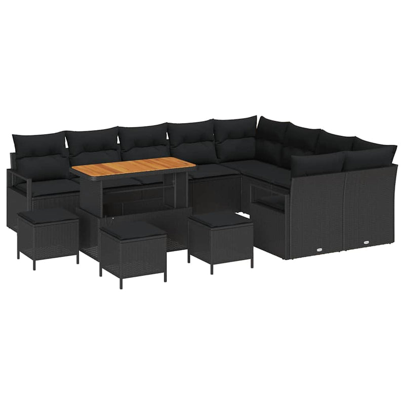 vidaXL Garden Sofa Set with Cushion with Storage 13 pcs Black