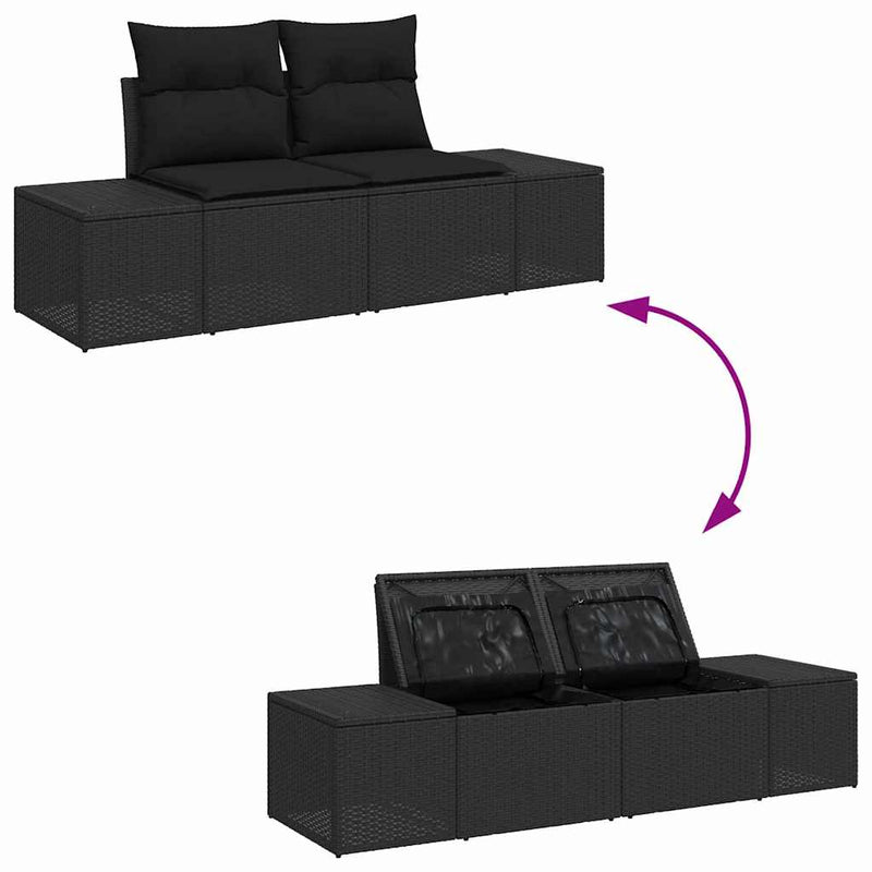 vidaXL Garden Sofa Set with Storage 8 pcs Black Poly rattan