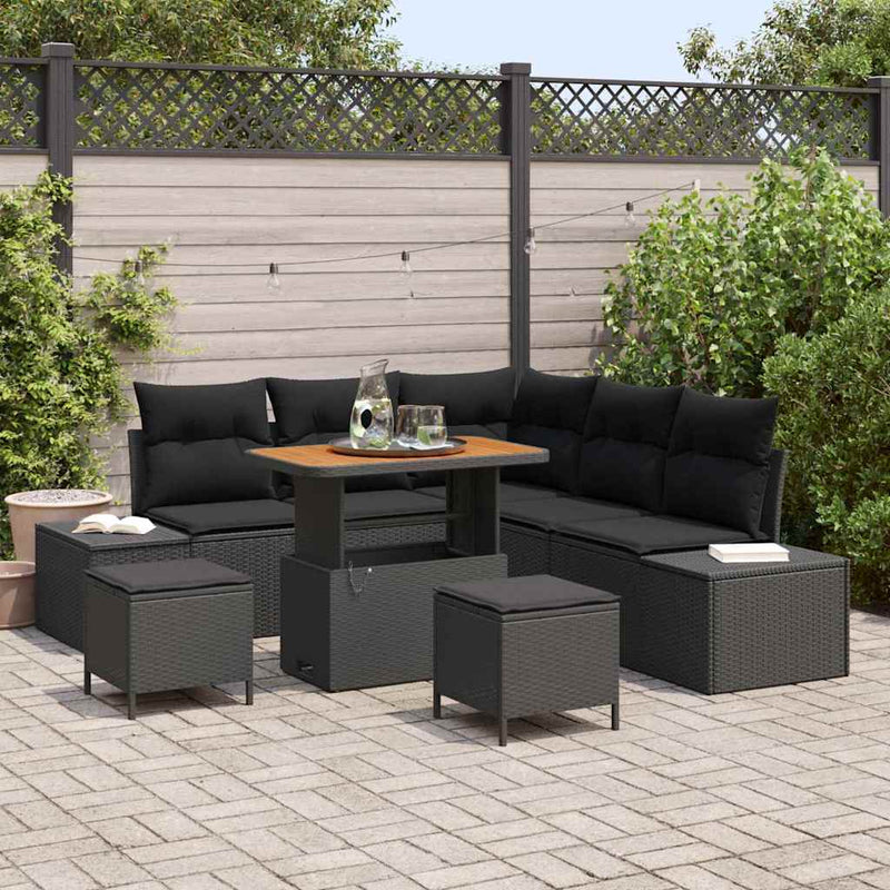 vidaXL Garden Sofa Set with Storage 8 pcs Black Poly rattan