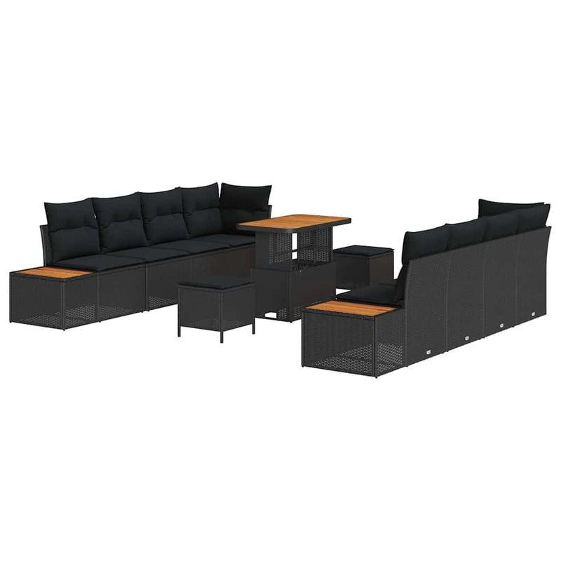 vidaXL Garden Sofa Set with Cushion 11 pcs Black Poly rattan