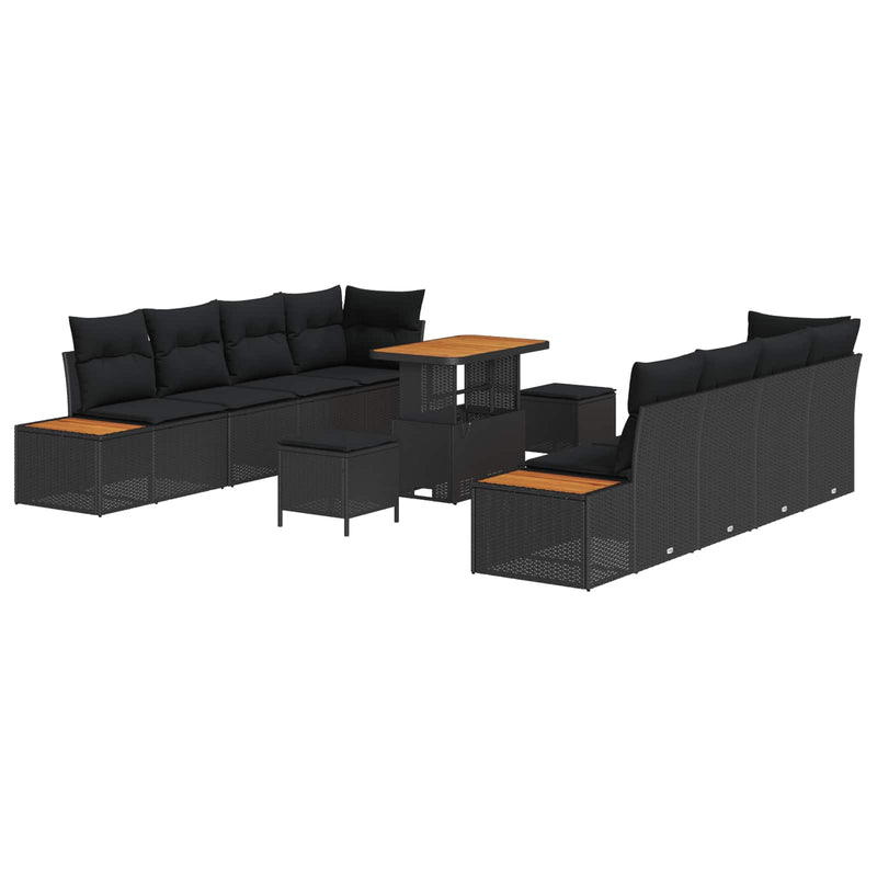 vidaXL Garden Sofa Set with Cushion 11 pcs Black Poly rattan