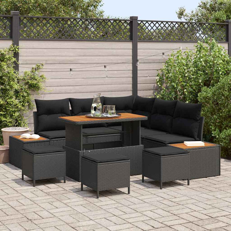 vidaXL Garden Sofa Set with Cushion with Storage Black Poly rattan