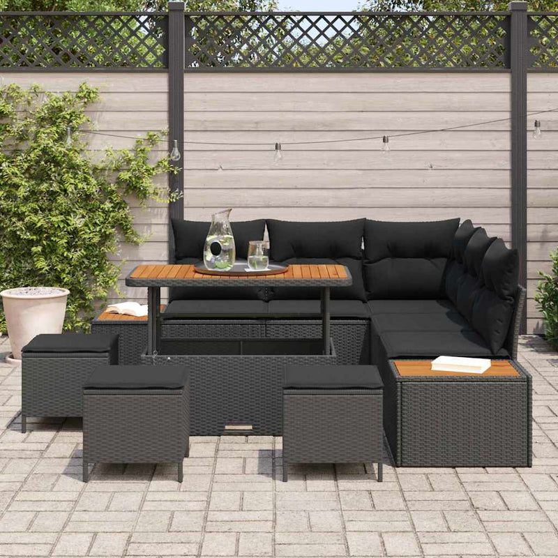 vidaXL Garden Sofa Set with Cushion with Storage Black Poly rattan