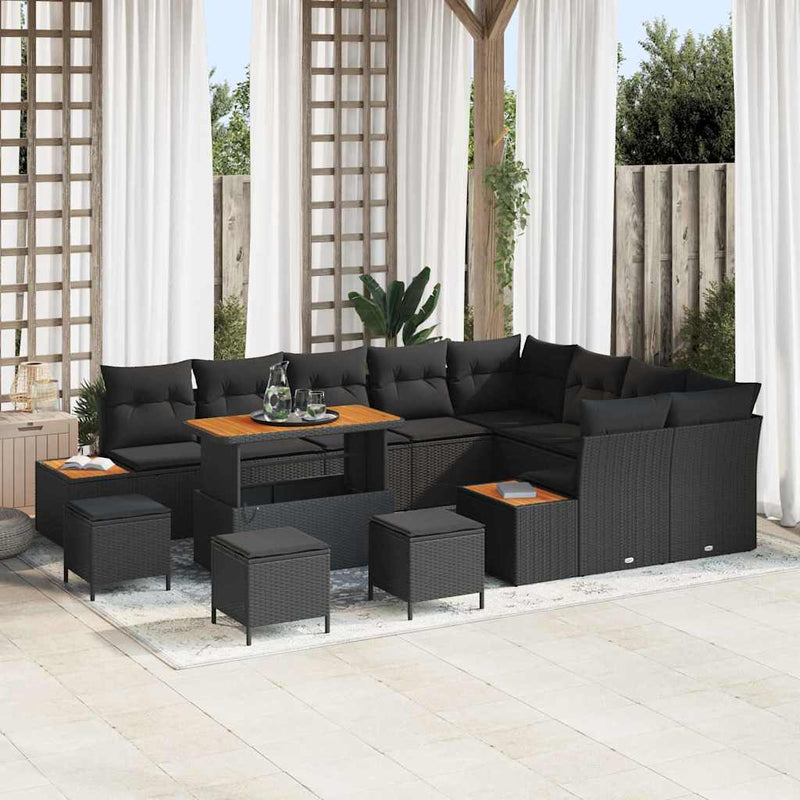 vidaXL Garden Sofa Set with Cushion with Storage Black Poly rattan