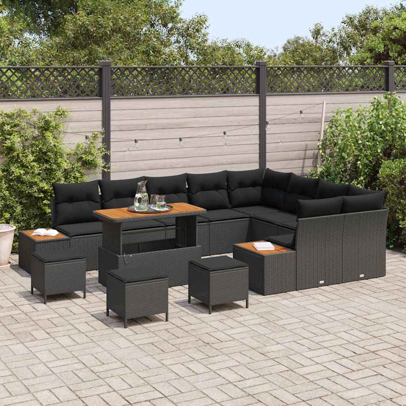 vidaXL Garden Sofa Set with Cushion with Storage Black Poly rattan