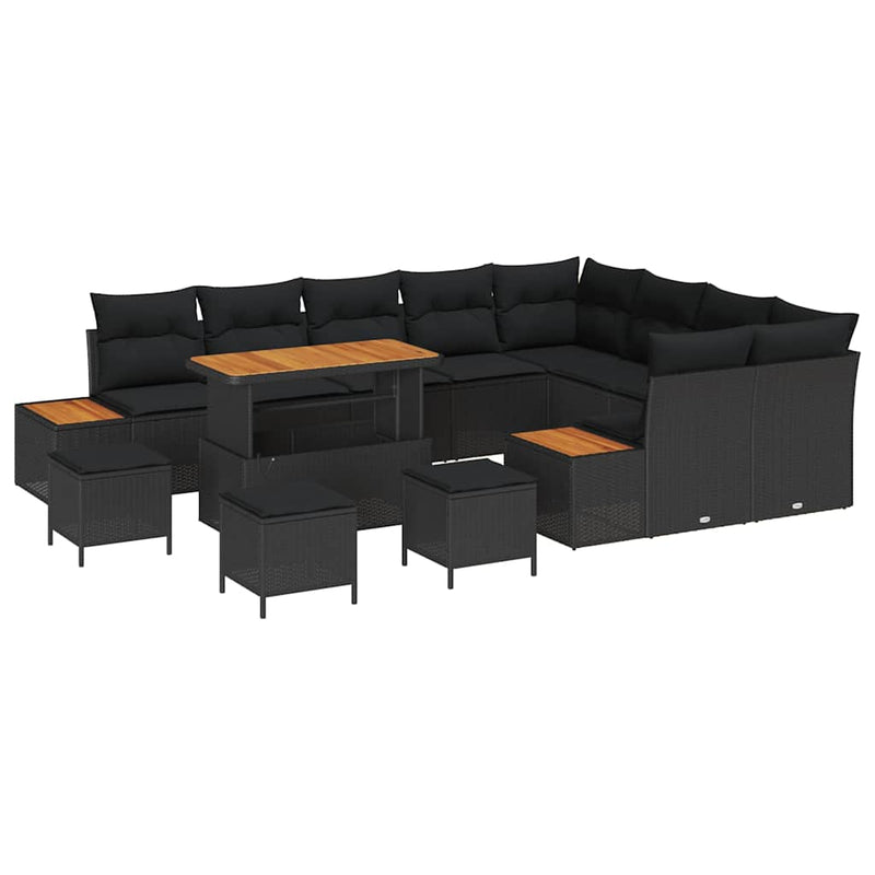 vidaXL Garden Sofa Set with Cushion with Storage Black Poly rattan