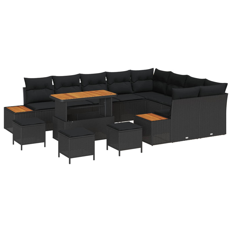 vidaXL Garden Sofa Set with Cushion with Storage Black Poly rattan