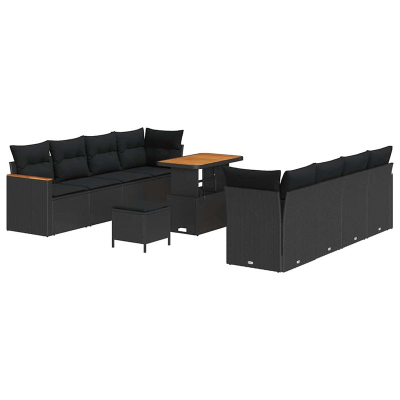 vidaXL Garden Sofa Set with Cushion 12 pcs Black Poly Rattan