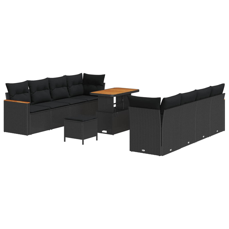 vidaXL Garden Sofa Set with Cushion 12 pcs Black Poly Rattan