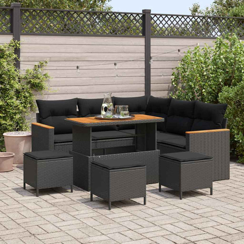 vidaXL Garden Sofa Set with Cushion with Storage Black Poly rattan