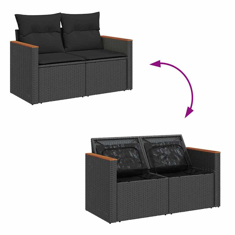 vidaXL Garden Sofa Set with Cushion with Storage Black Poly rattan