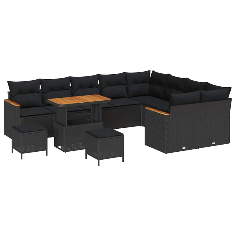 vidaXL Garden Sofa Set with Cushion 12 pcs Black Poly Rattan