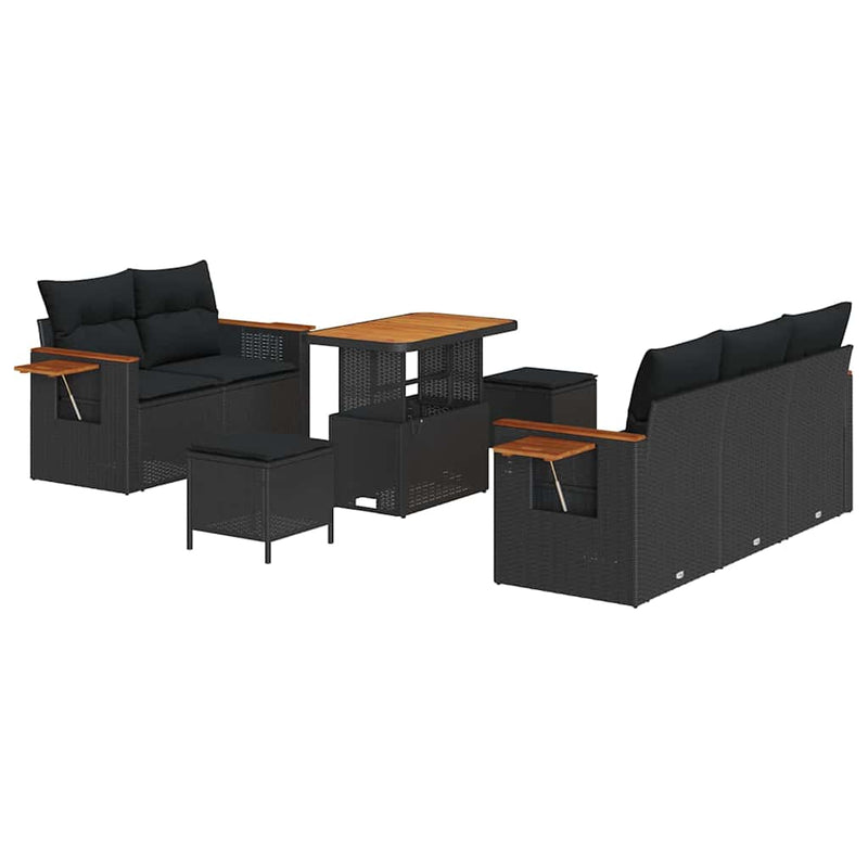 vidaXL Garden Sofa Set with Cushion 10 pcs Black Poly Rattan