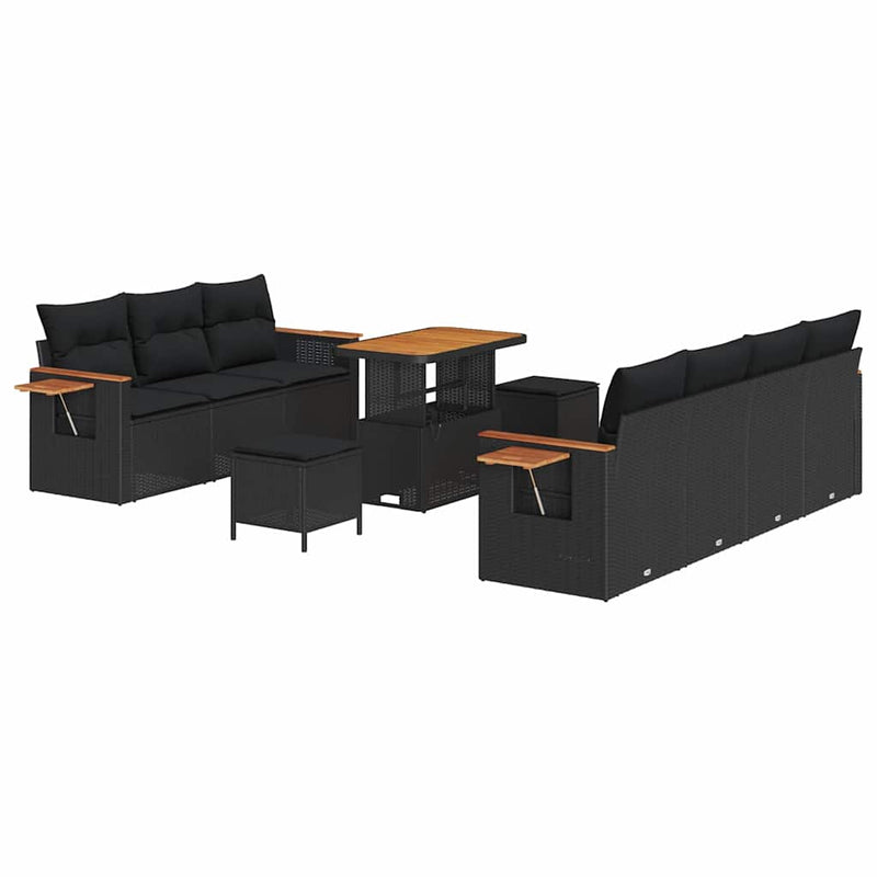 vidaXL Garden Sofa Set with Cushion 13 pcs Black Poly Rattan