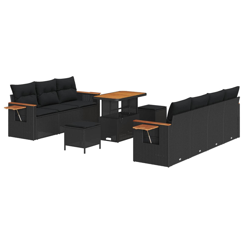 vidaXL Garden Sofa Set with Cushion 13 pcs Black Poly Rattan